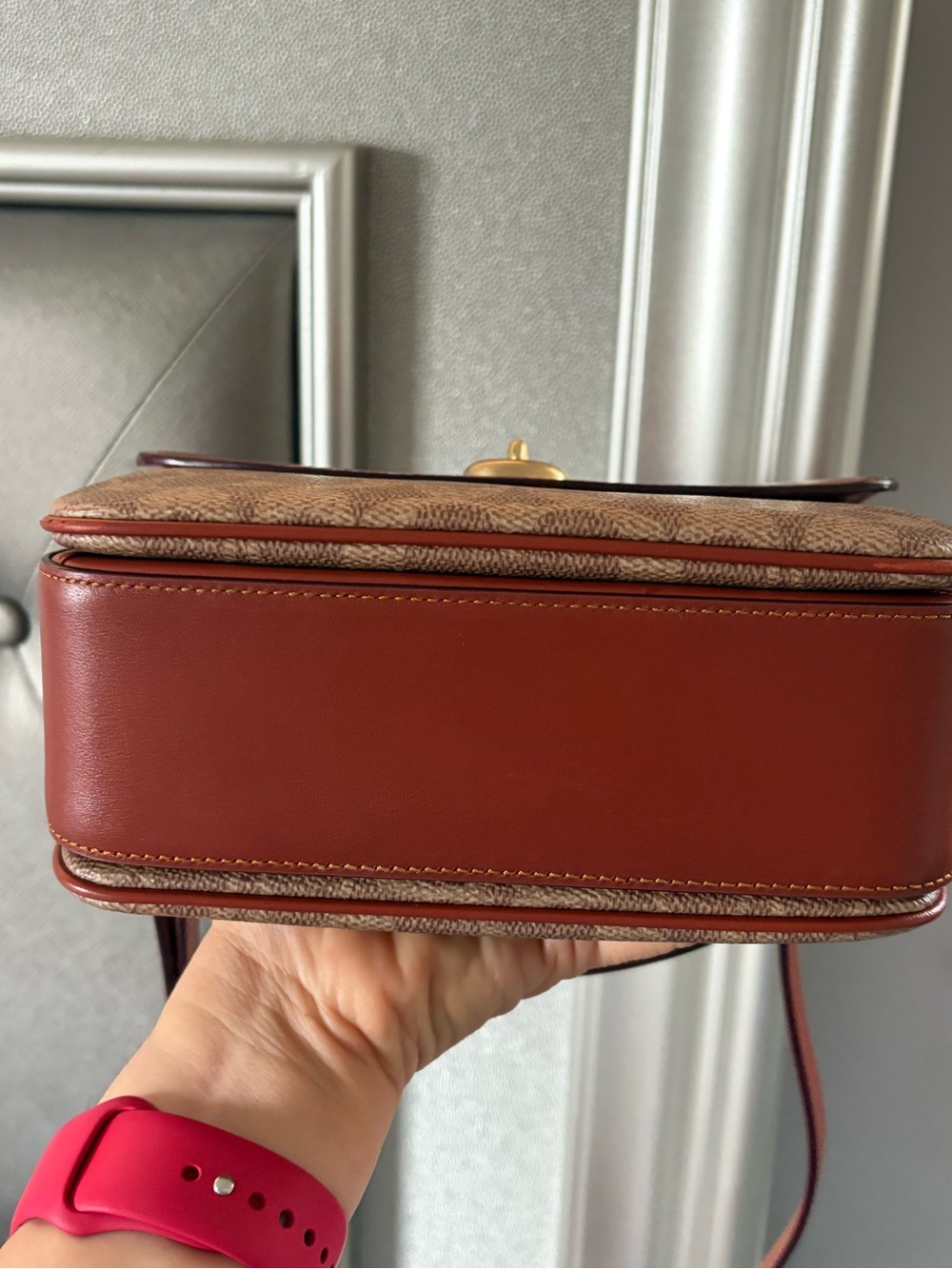 Coach Brown Leather & Signature Canvas Turnlock Satchel - Picture 4 of 8